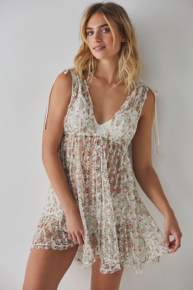 Free People Olivia sheer lace mini layering dress in ivory