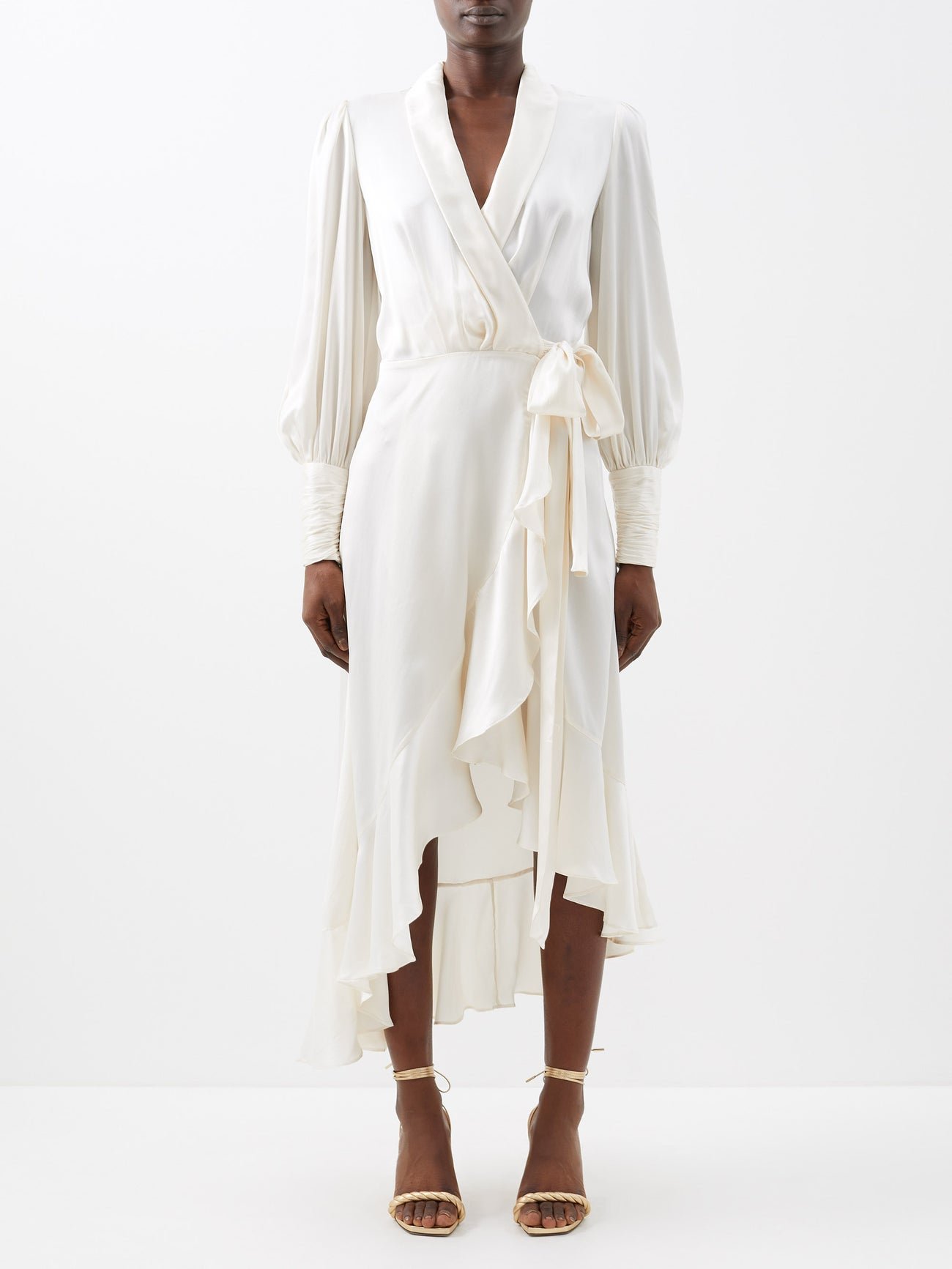 ZIMMERMANN Ruffled Asymmetric Wrap Dress in Cream | Endource