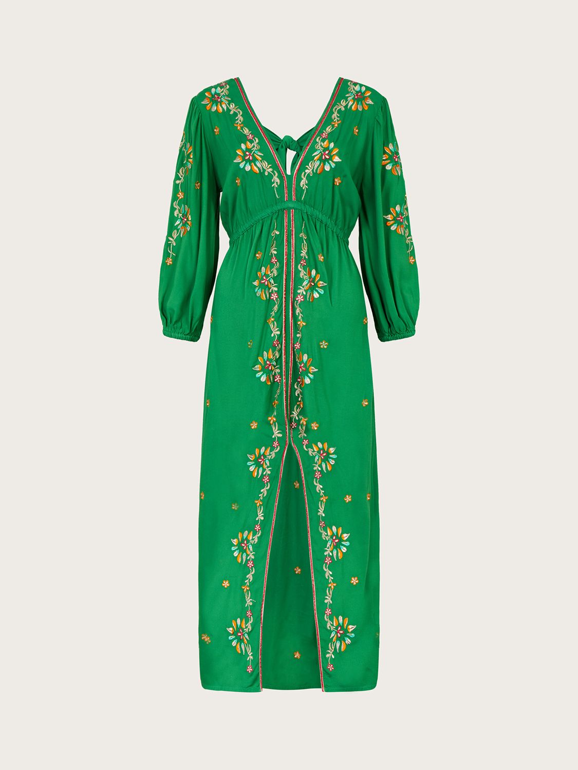 monsoon green embroidered dress Christel Embroidered Wrap Dress in Recycled Polyester Green
