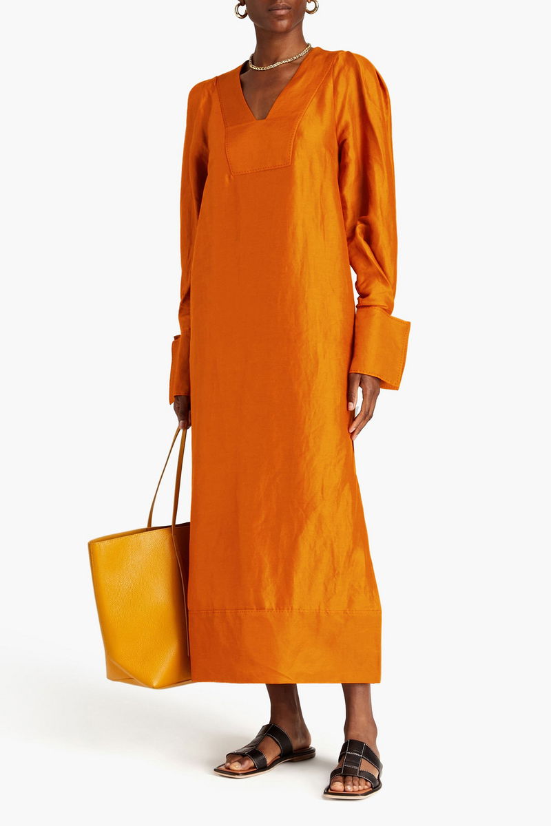 tie dye orange dress Orange Cowl Neck Tie-Dye Slip Dress in Sunset | Backless Lace-Up Satin Midi Dress for Cocktails & Vacation