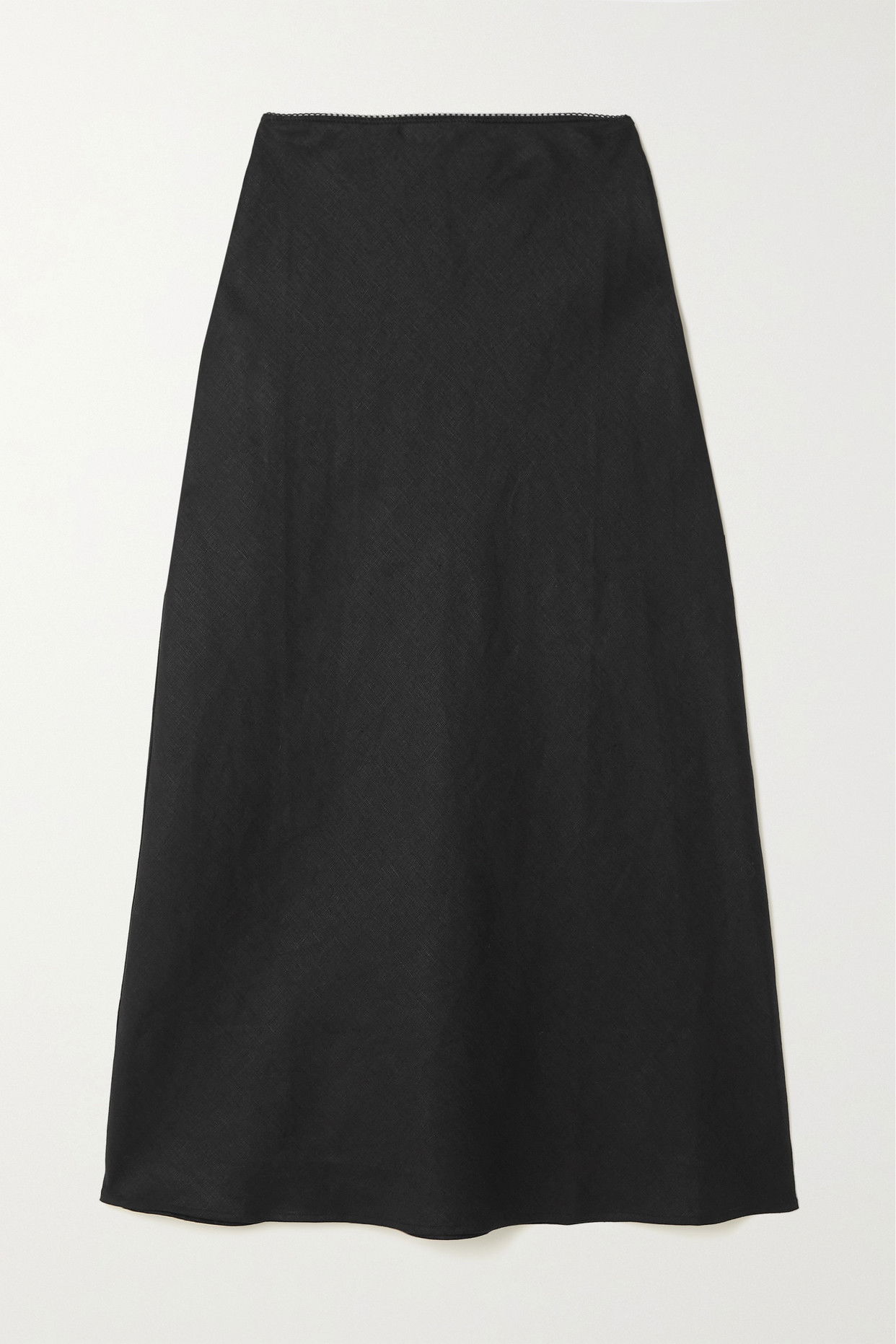 REFORMATION Layla Linen Midi Skirt in Black | Endource