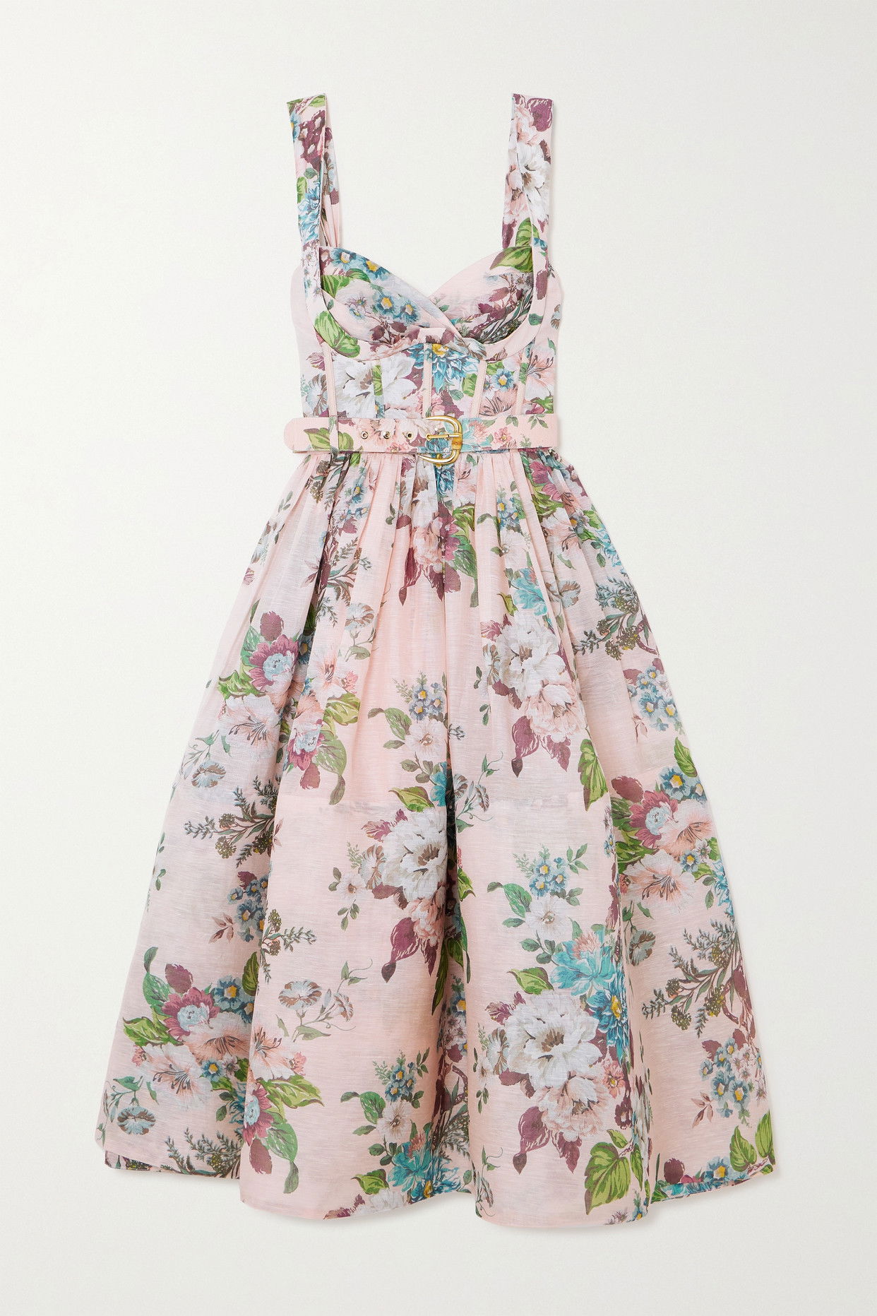 ZIMMERMANN Matchmaker Belted Floral-Print Linen And Silk-Blend Midi Dress |  endource