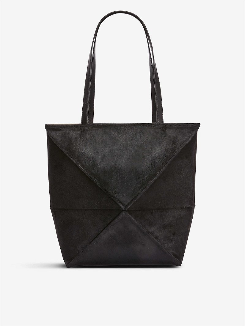 Loewe Origami Cubo 30 Large Suede Tote Bag Black, $2,150, Neiman Marcus