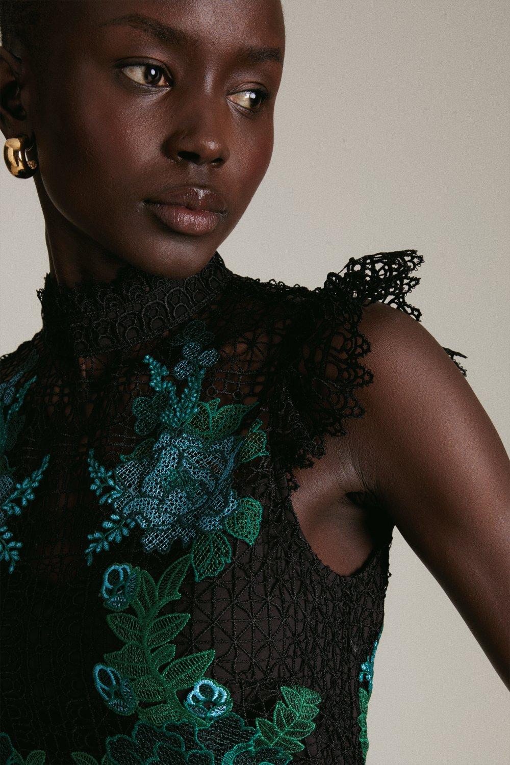 KAREN MILLEN Guipure Lace Embroidered Woven Short Dress | endource