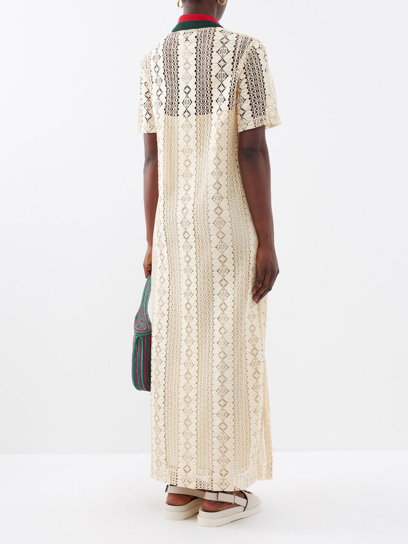 gucci crochet dress Gucci Two-Tone Crocheted Cotton-Blend Mini Dress - Navy