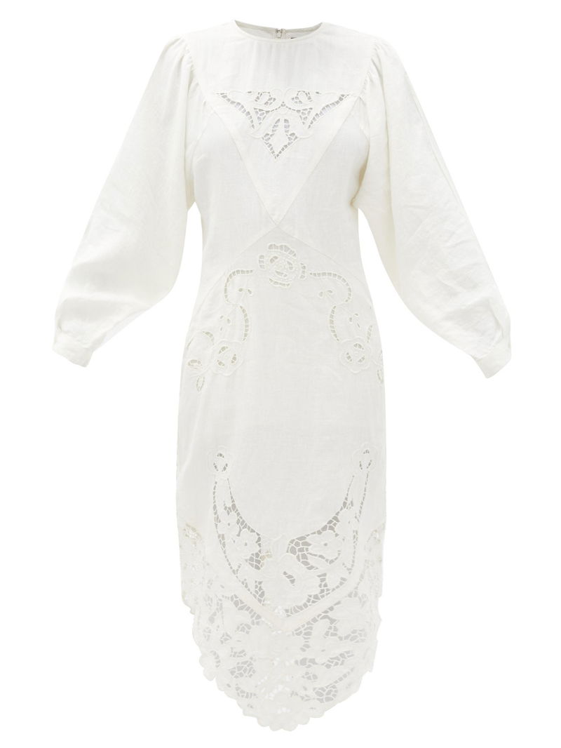 ISABEL MARANT Edrea Broderie-Anglaise Linen Midi Dress | endource
