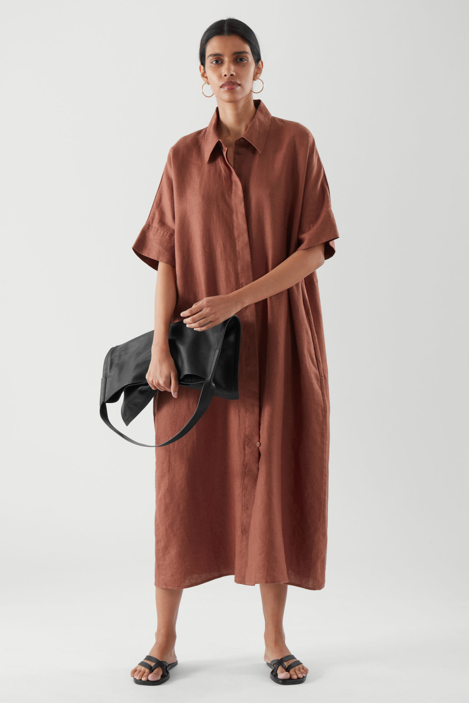 linen shirt dress cos COS Women's Short-Sleeve Shirt Dress in Red | Linen