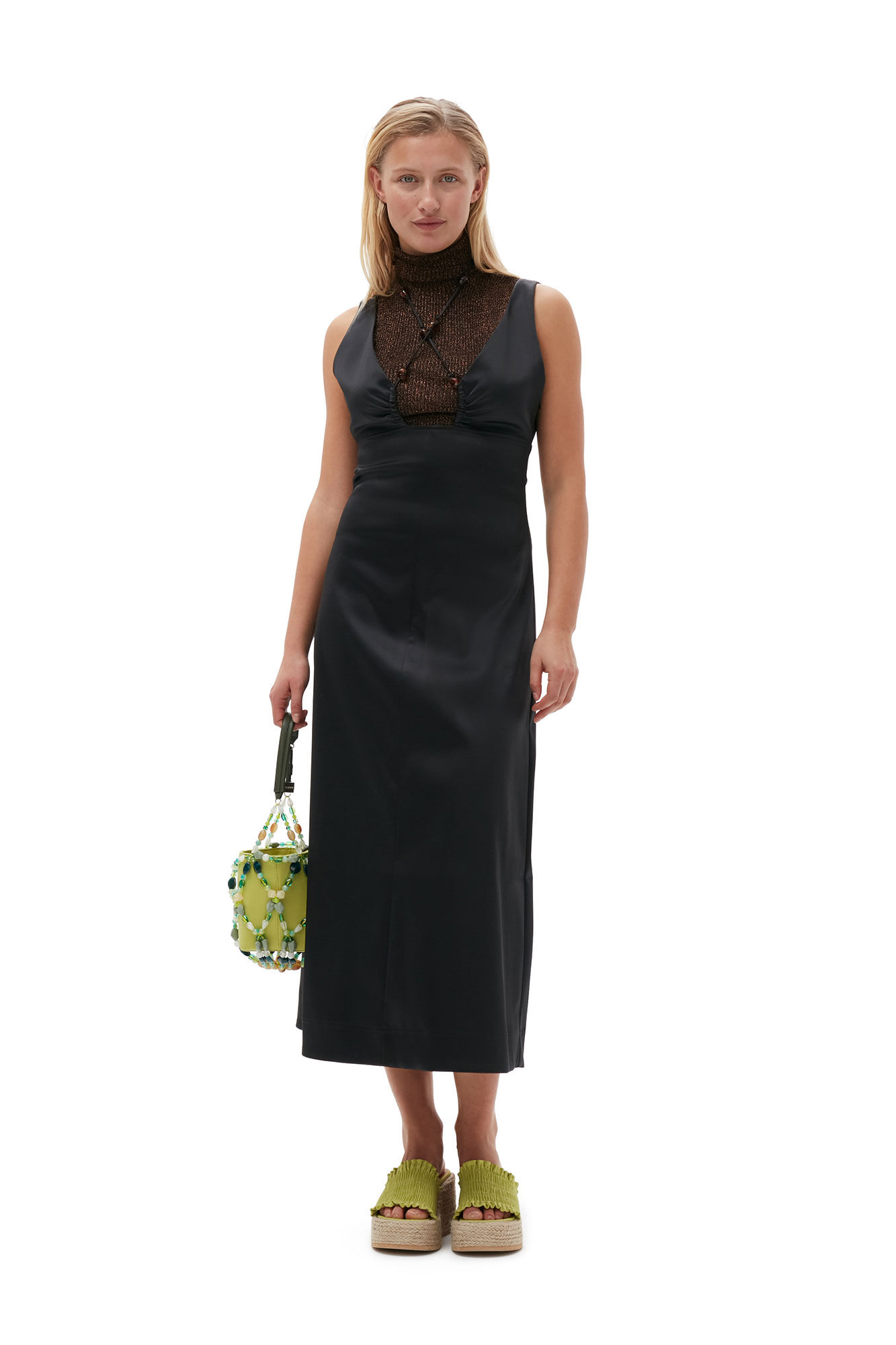 ganni double satin halter-neck dress style:halter