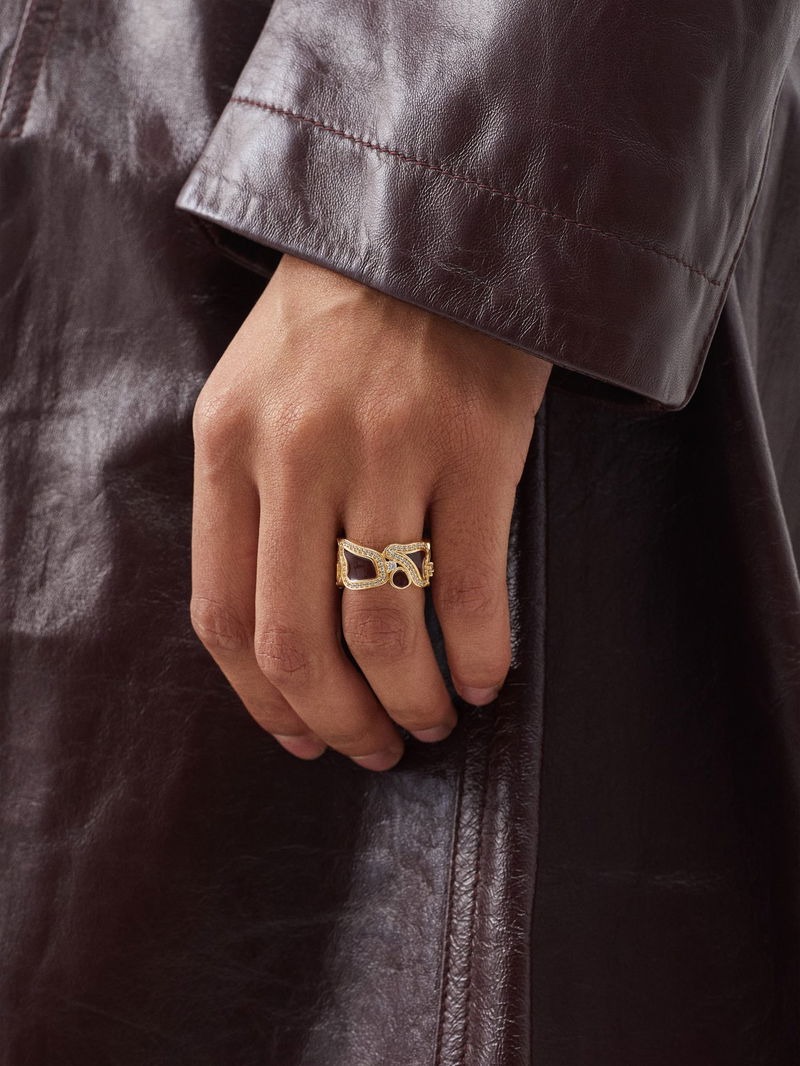 BOTTEGA VENETA Lava Crystal, Enamel & 18kt Gold-Plated Ring in 