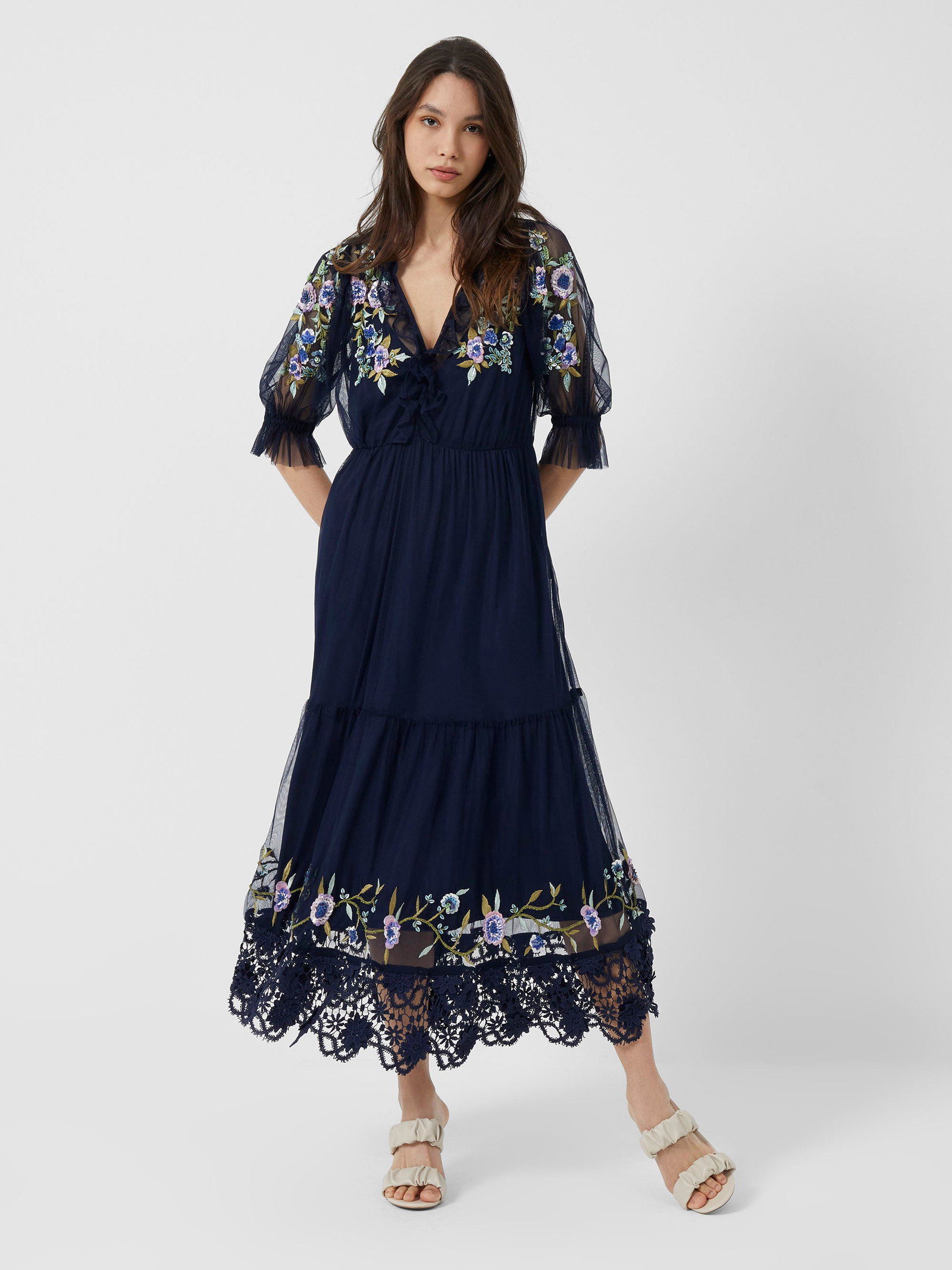 french connection embroidered maxi dress Clarisse 810740 Prom Dress - Neon Yellow