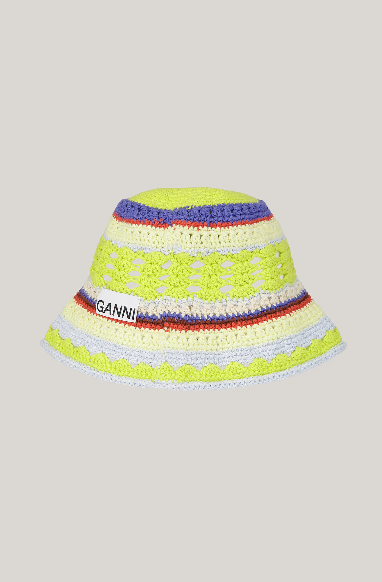Ganni Striped Crochet Bucket Hat in Yellow, Black & Cream Ganni // Crochet Bucket Hat – VSP Consignment main image 3