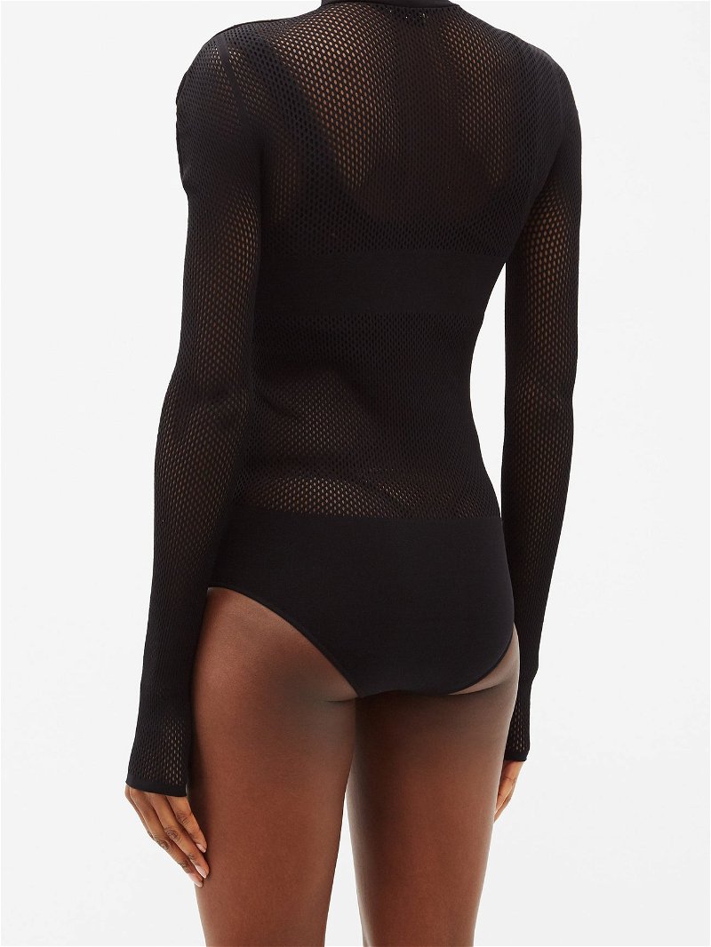 Buy Fendi High-neck Long-sleeved Mesh Bodysuit And Bra Set - Black
