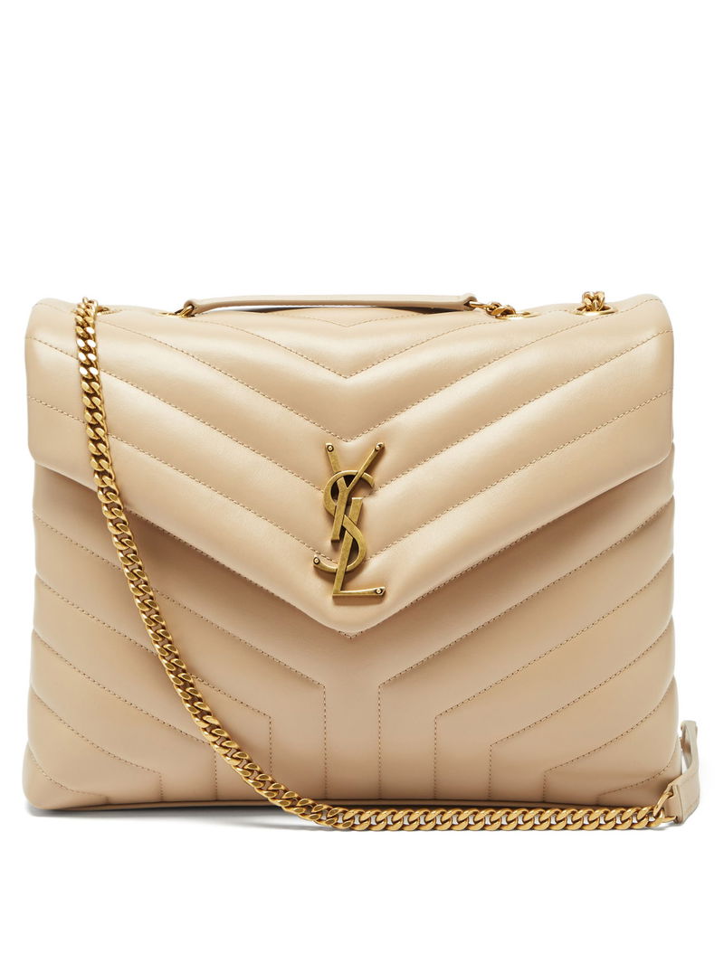 Loulou Medium Leather Shoulder Bag in Beige - Saint Laurent