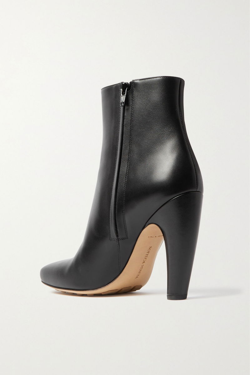 Black leather ankle boots with a block heel