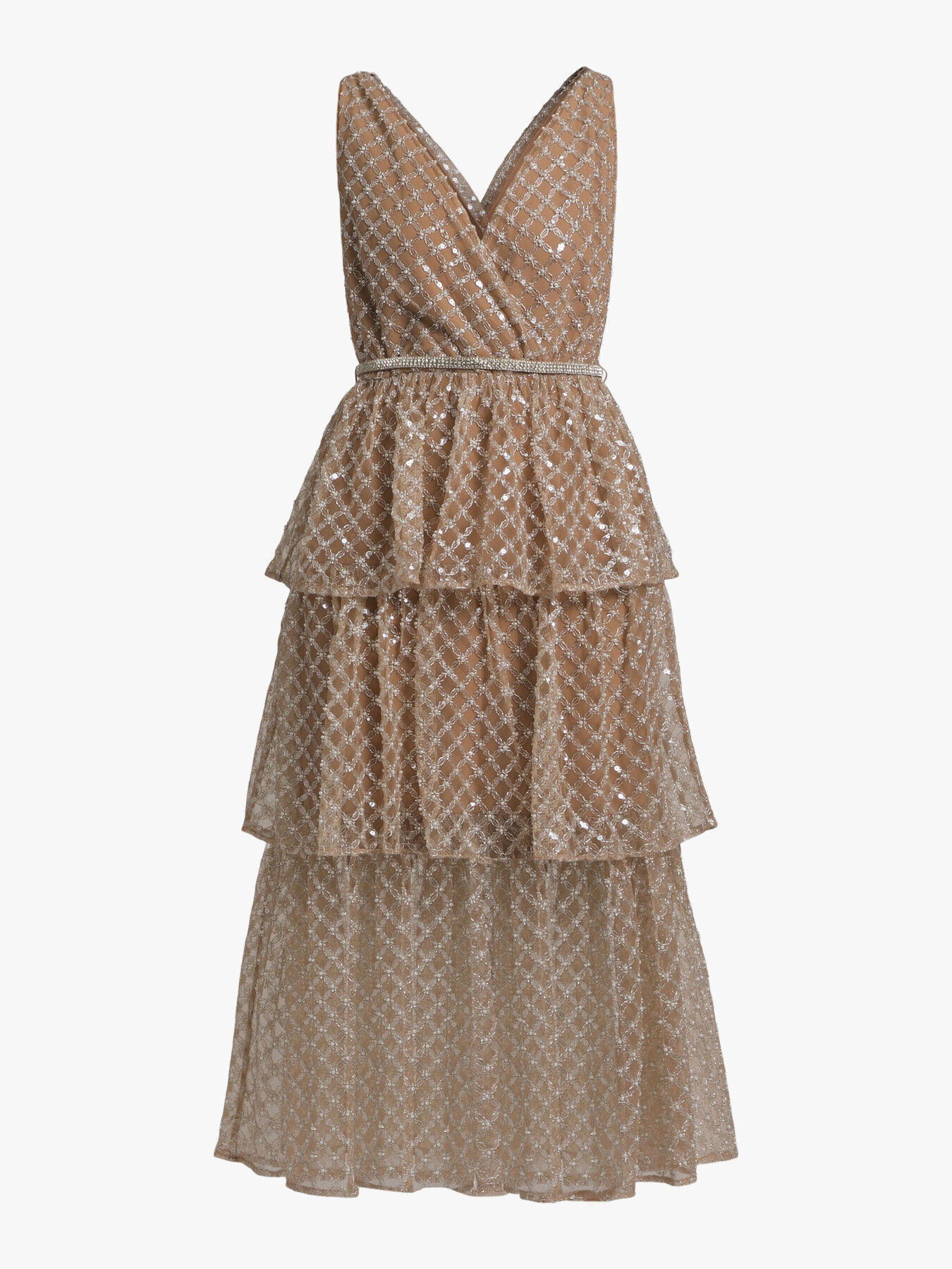 knee length dresses for ladies Silver Rhinestone Mesh Midi Dress – self-portrait main image 0