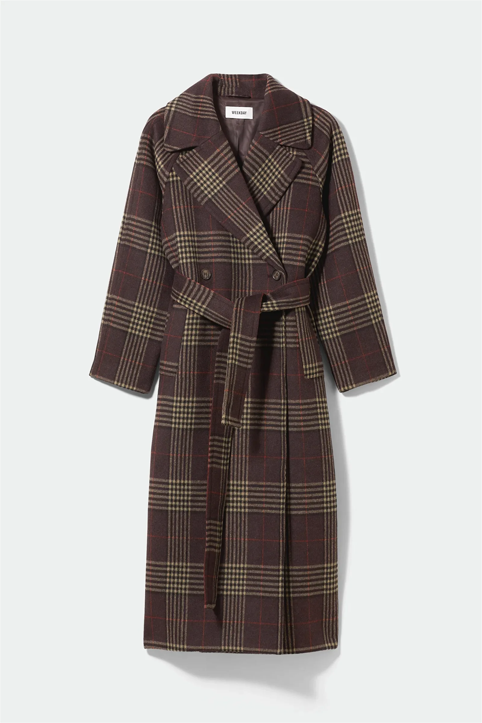 WEEKDAY Kia Oversized Wool Blend Coat in Brown check | Endource