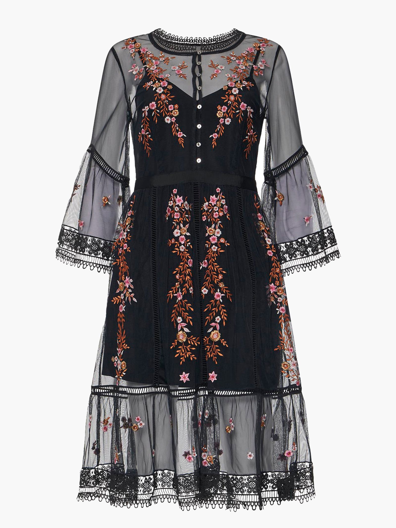 FRENCH CONNECTION Arabelle Embroidered Sheer Lined Dress | endource