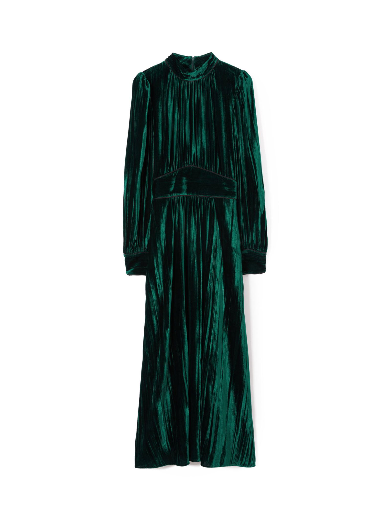 JIGSAW Velvet Plisse Midi Dress in Green Endource