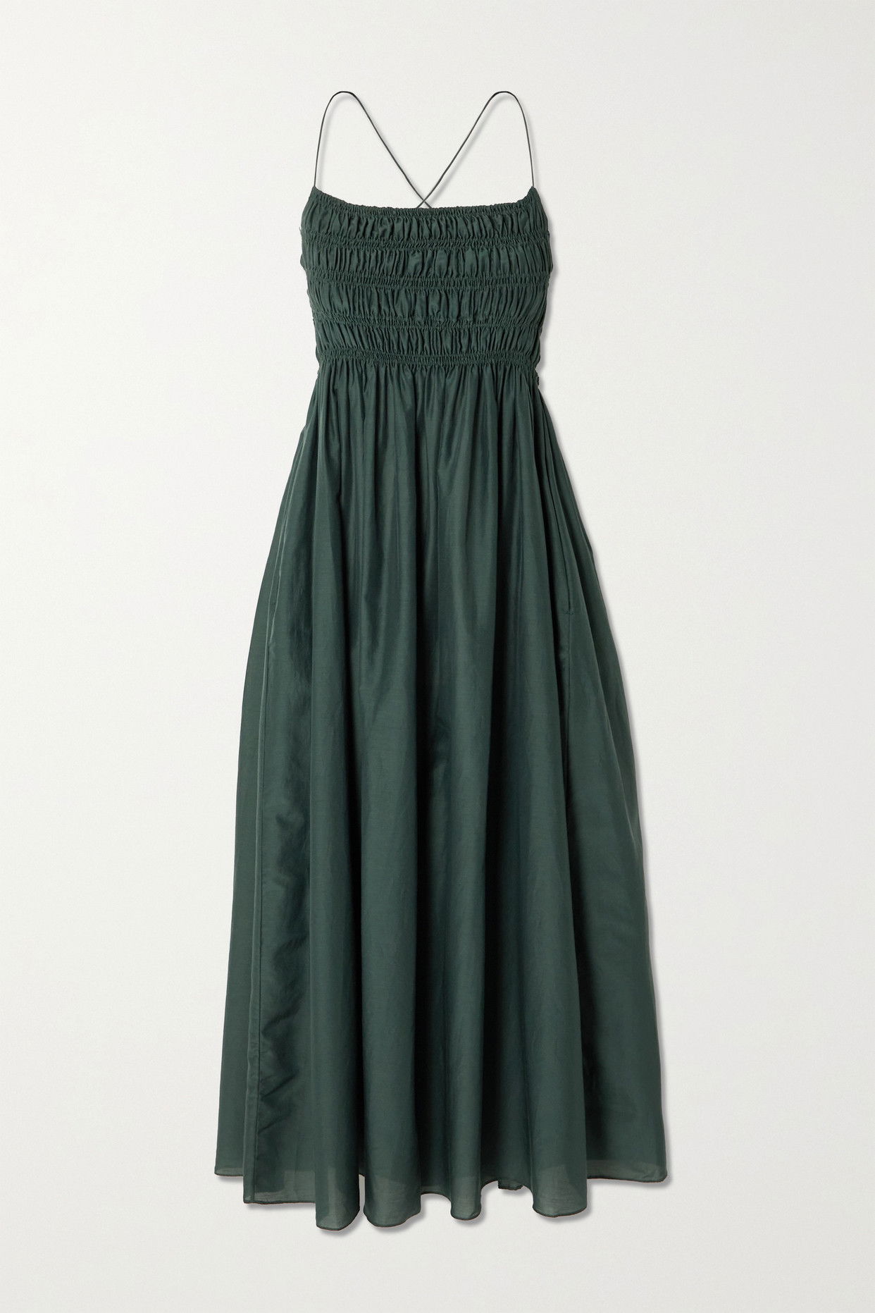 chinese dress ladies Matcha Ruffled Shirred Tulle Maxi Dress, L / Green
