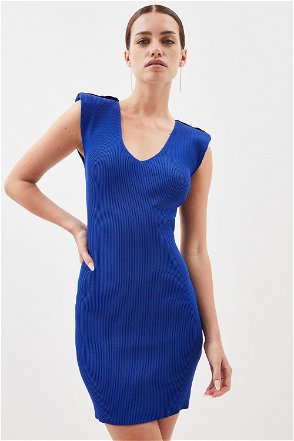 Plunge V Neck Power Shoulder Slinky Knit Maxi Dress | Karen Millen