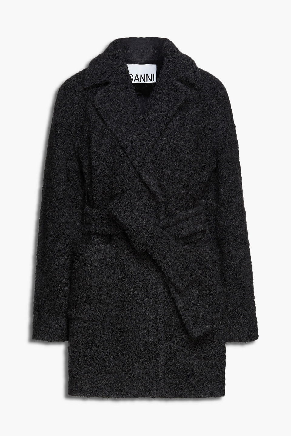 GANNI Double-Breasted Belted Wool-Blend Bouclé Coat in Gray | endource