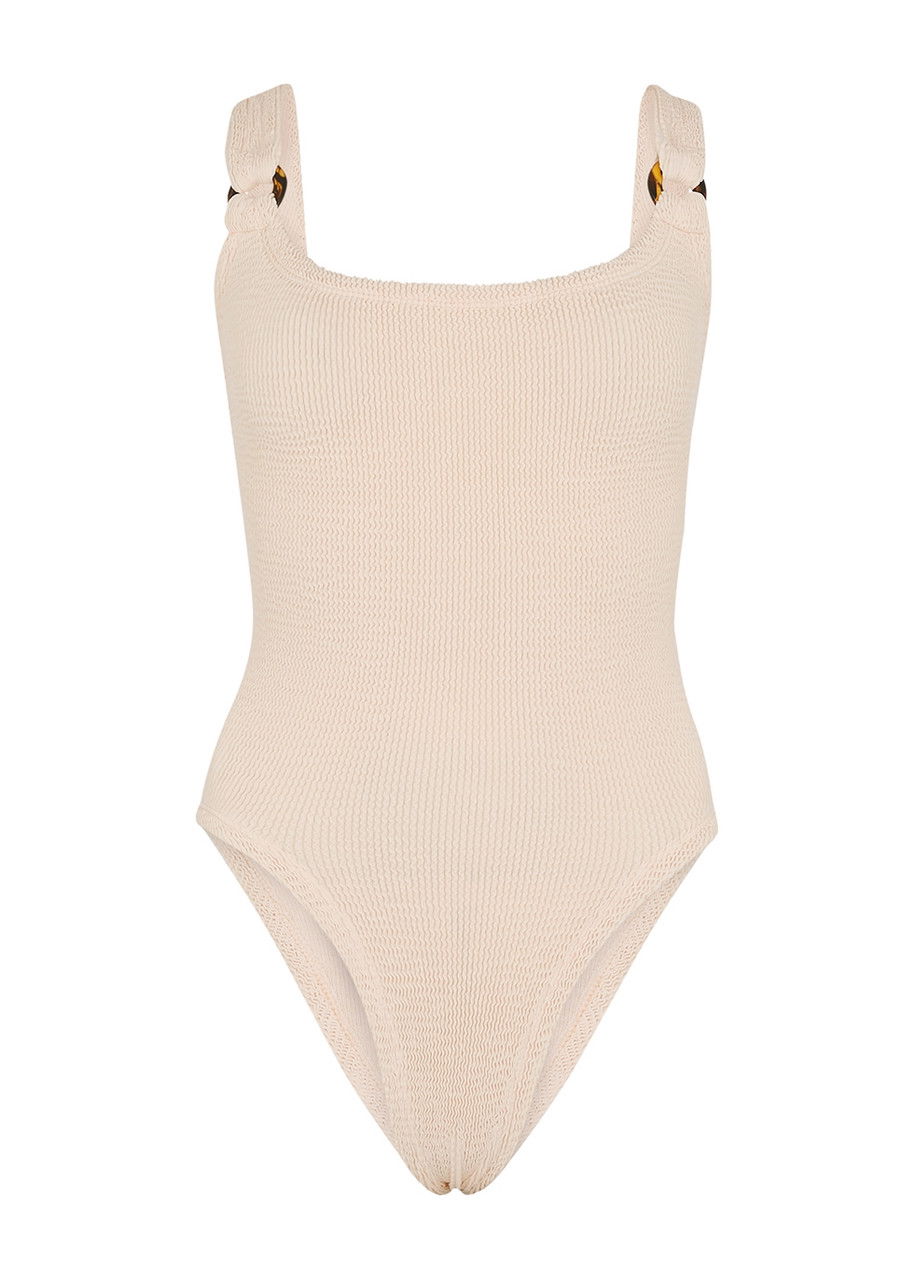 HUNZA G Domino Blush Seersucker Swimsuit | Endource