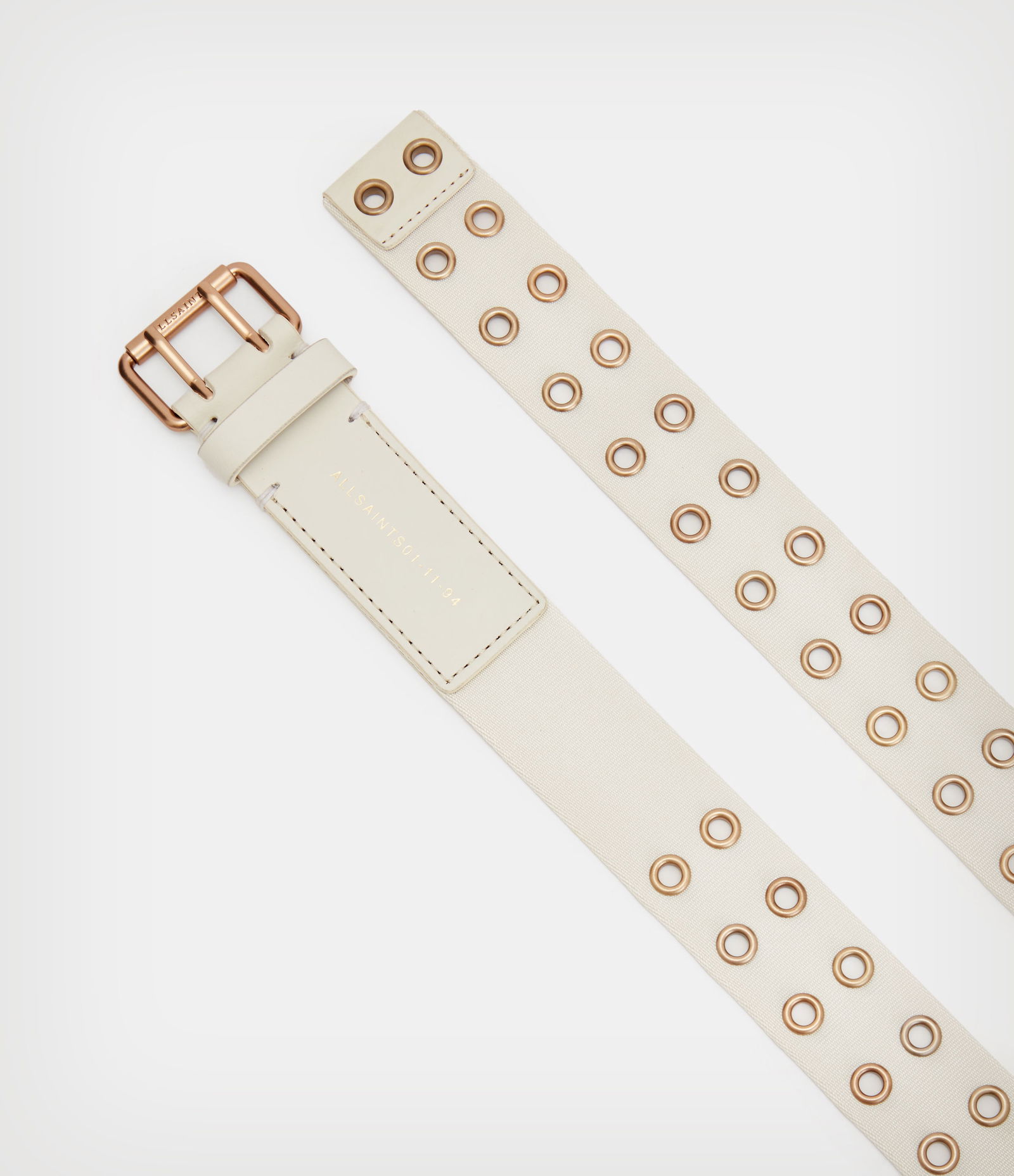 All Saints L-XL Ivory Genuine Leather Gold Tone Eyelet Belt AllSaints Iryna Eyelet Leather Double Wrap Belt, Black/Gold main image 2