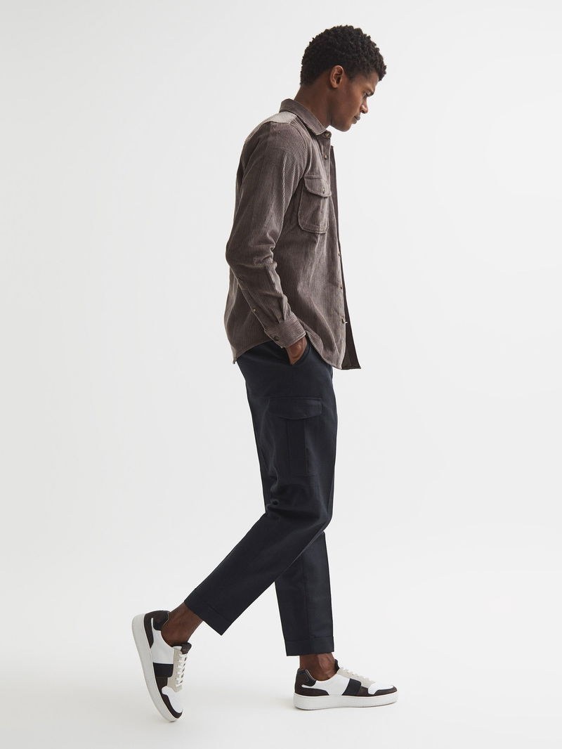 REISS Grade Relaxed Cropped Cargo Trousers in Navy