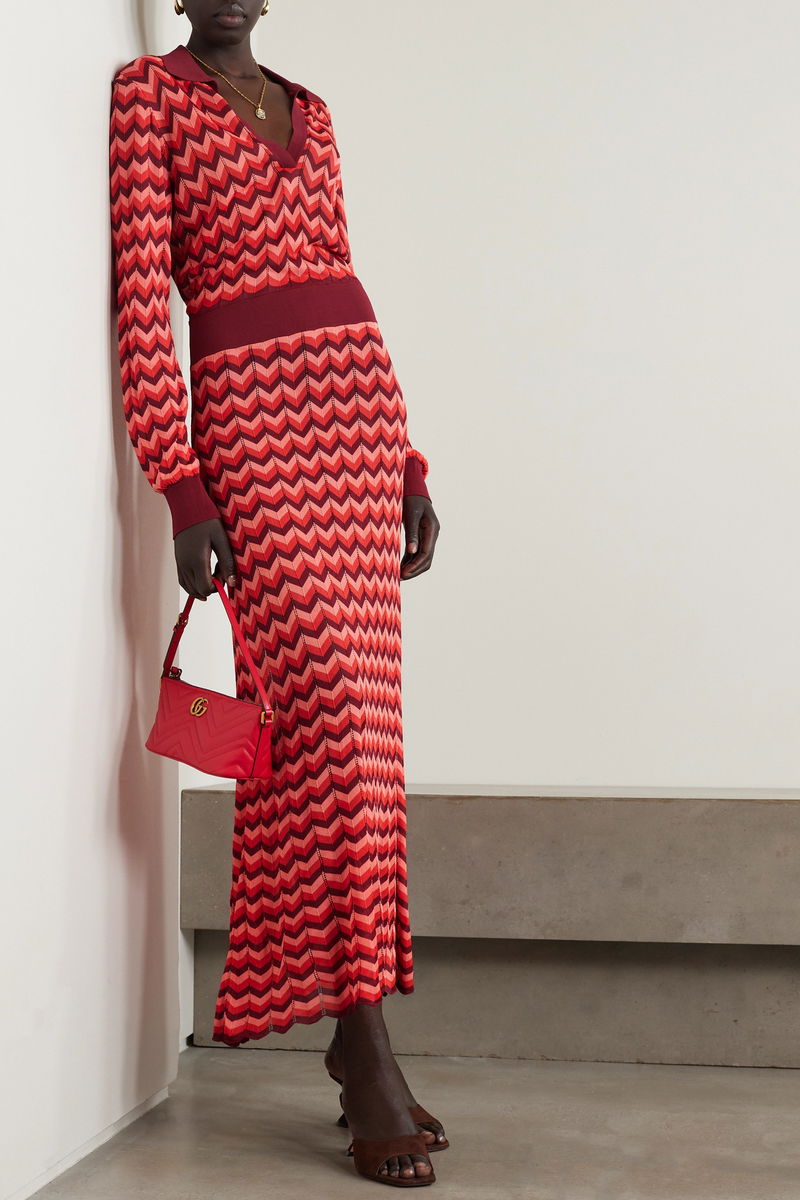 RIXO Annie Striped Jacquard-Knit Midi Dress | endource