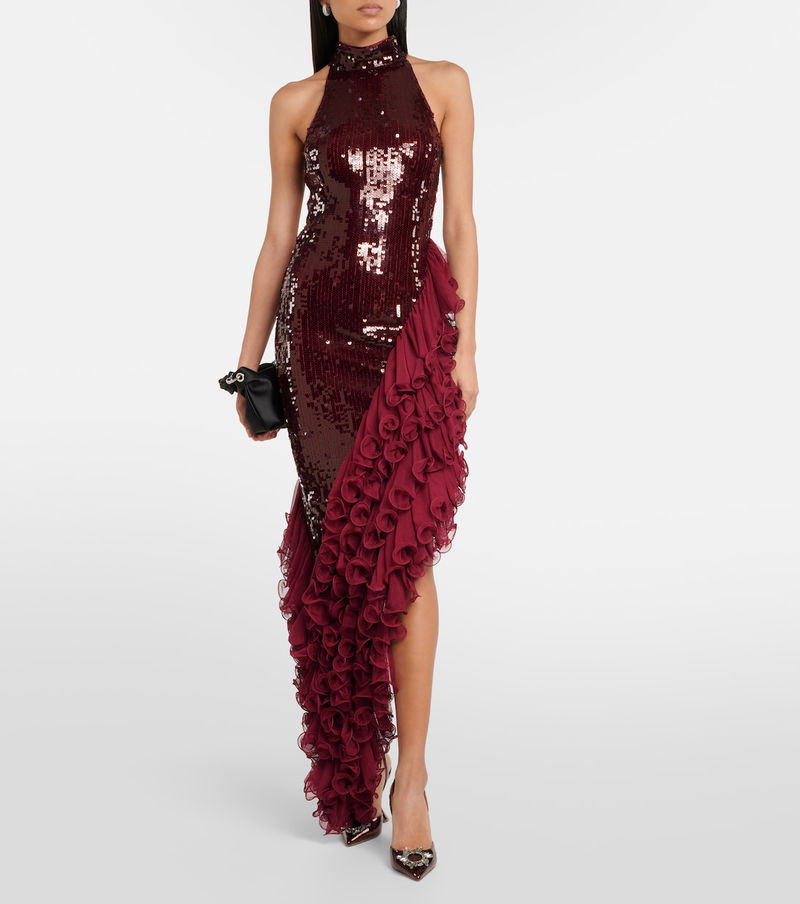 ROTATE BIRGER CHRISTENSEN Sequined Ruffled Midi Dress | endource