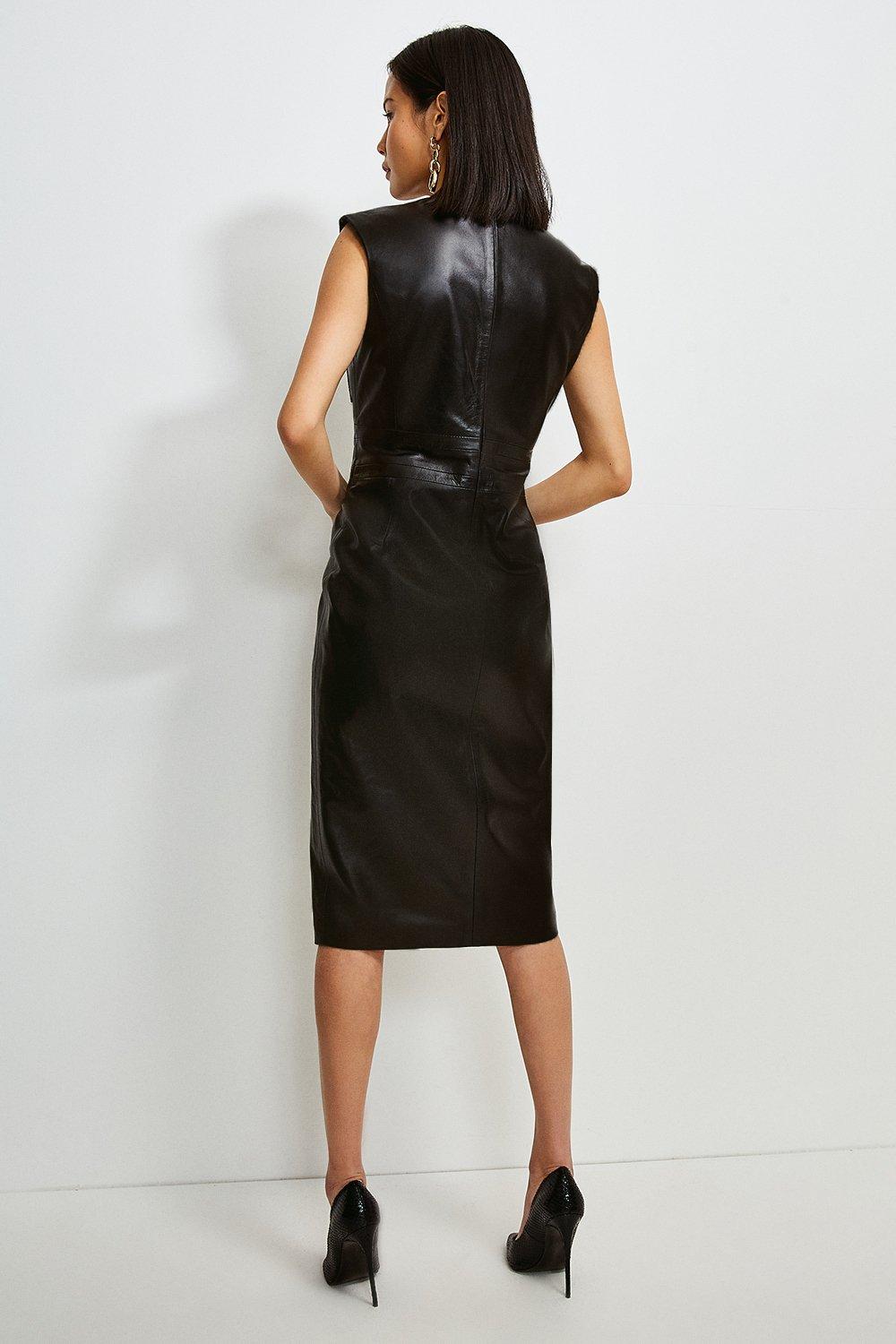 chinese dress ladies Plum Faux Leather Braid Detail Pocket Dress main image 1