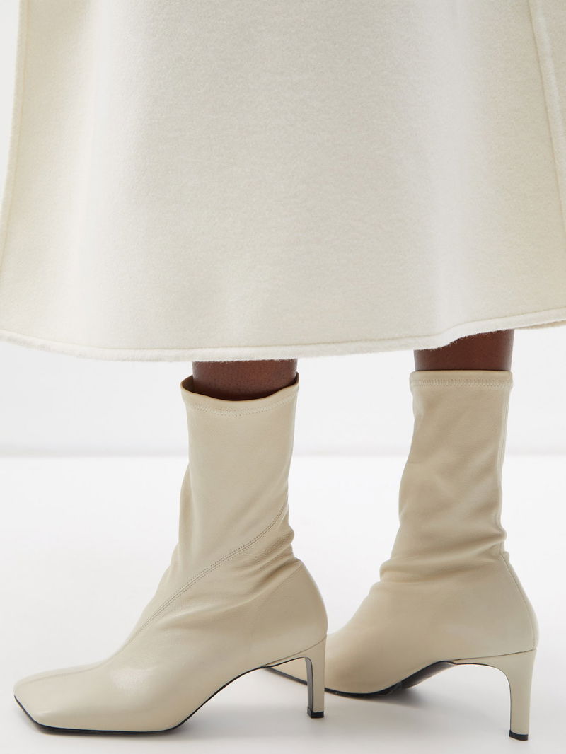 JIL SANDER Stretch 30 Leather Ankle Boots in Cream | Endource