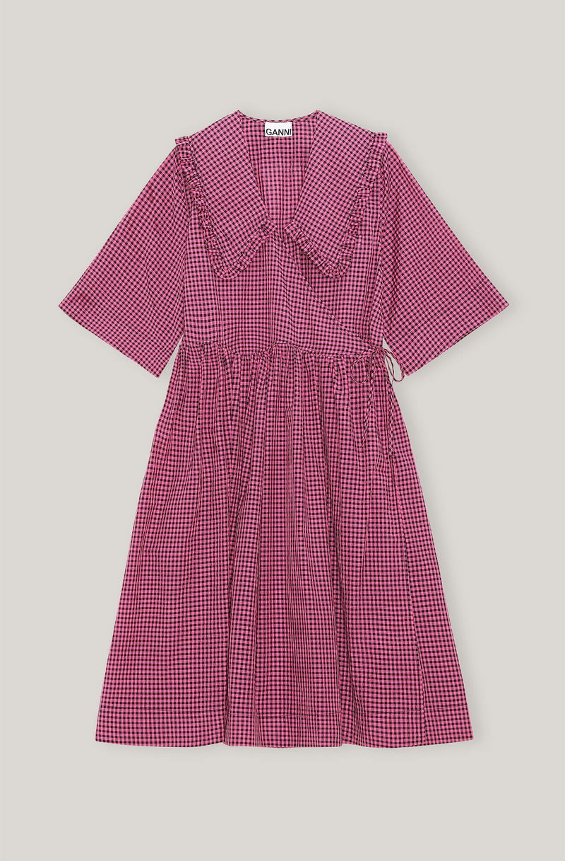 ganni pink gingham dress GANNI Women's Pink Check Smock Dress