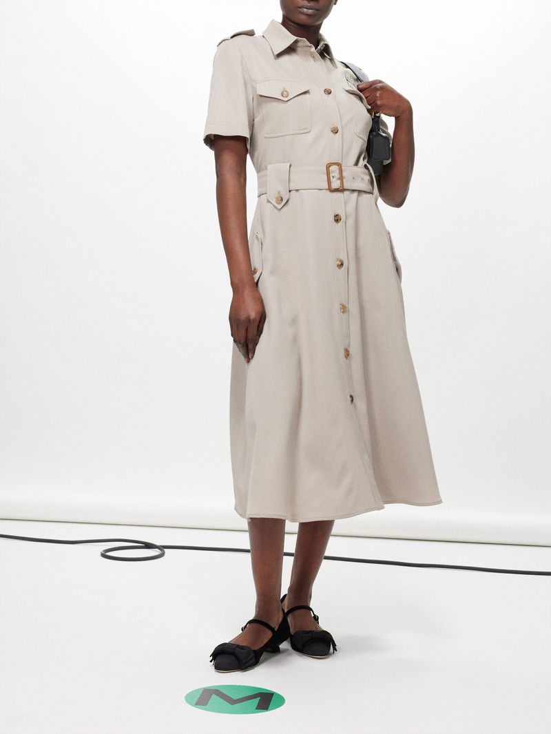 miu miu beige dress Miu Miu Cream Shift Dress with Black Structured Shoulder Details SS200   PaumLosAngeles