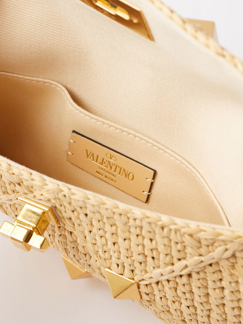 Valentino Roman Stud Raffia Clutch Bag endource