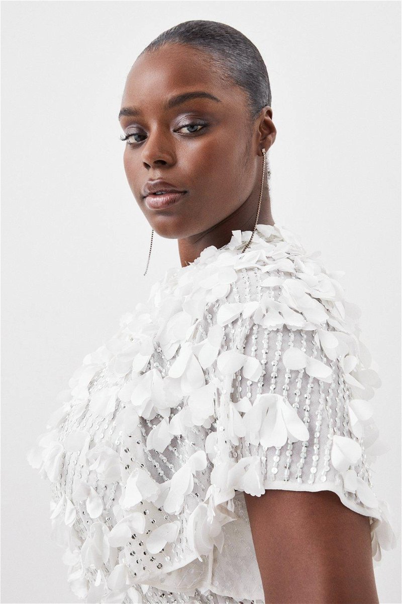 KAREN MILLEN Plus Size Crystal Applique Angel Sleeve Midaxi Woven Dress in  Ivory