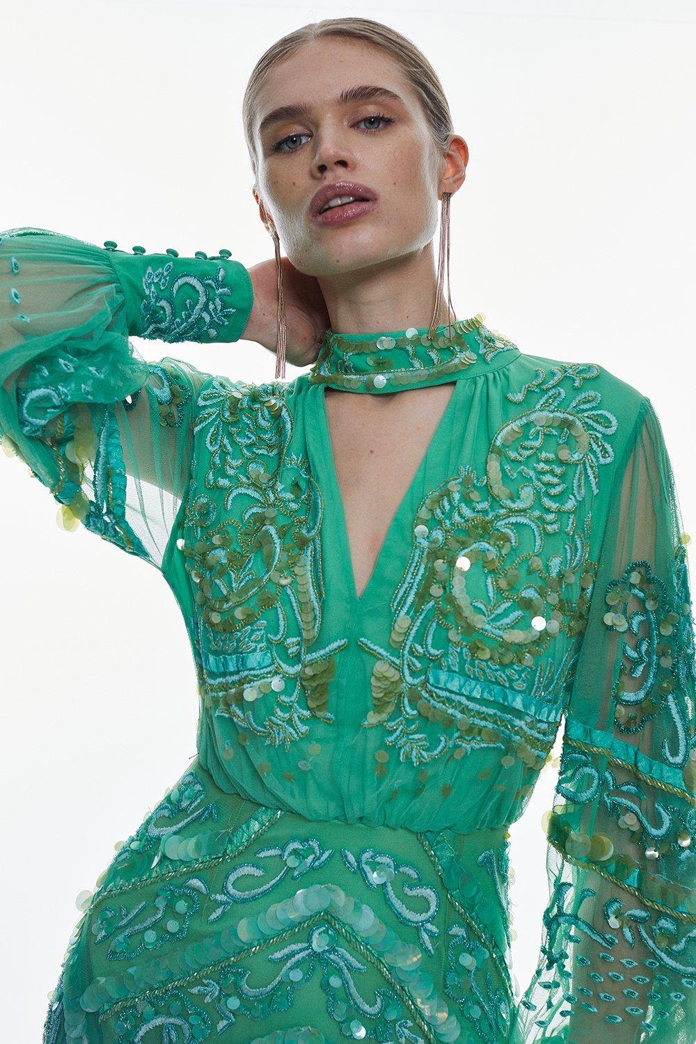 KAREN MILLEN Ombre Sequin And Embroidered Dress | endource