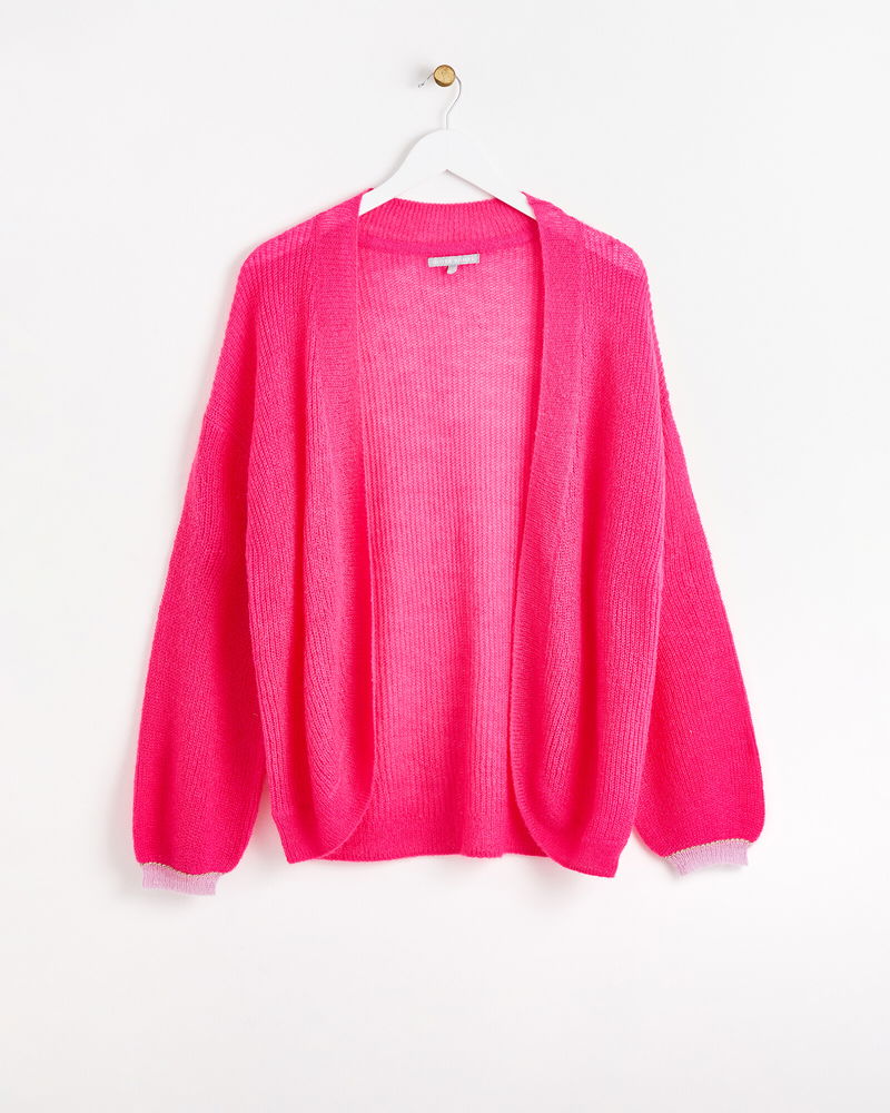 OLIVER BONAS Relaxed Pink Knitted Cardigan in Pink