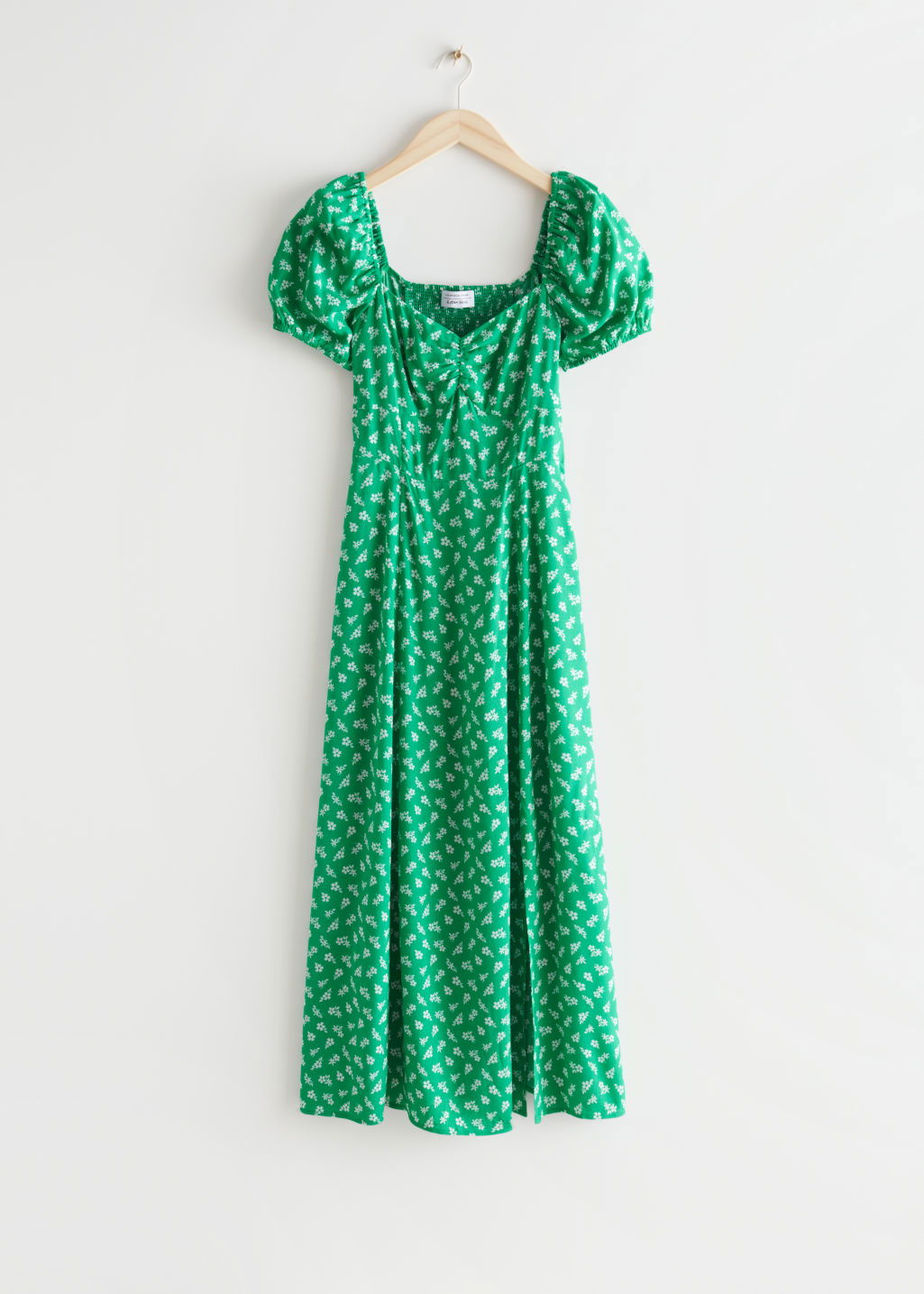 & OTHER STORIES Flowy Puff Sleeve Midi Dress in Green Florals