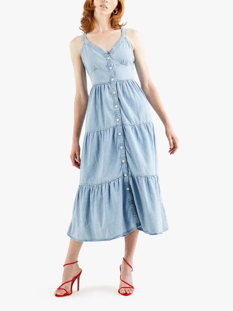 levi's denim dress Cream Wavy Cotton Knit Maxi Cielo Dress XXL