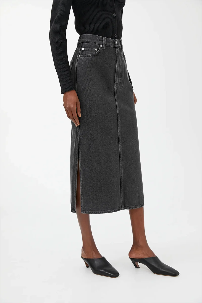 ARKET Denim Pencil Skirt in Black | Endource