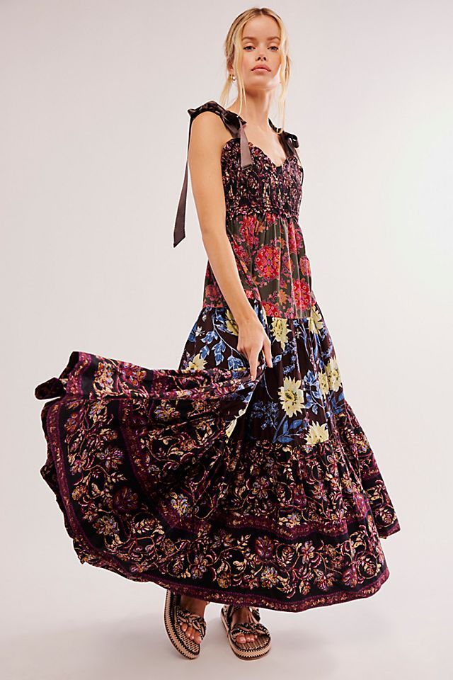 free people black floral maxi dress Free People Black Floral Sleeveless Maxi Dress Criss Cross Back Size M