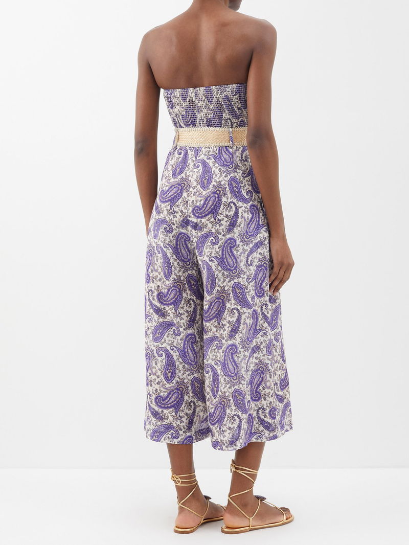 Zimmermann Devi Paisley Print Linen Jumpsuit In Blue Endource