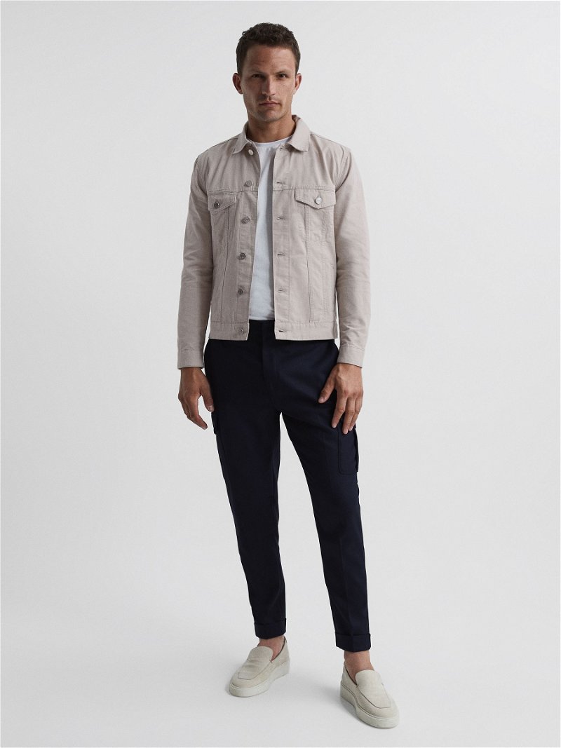 Reiss Crease Linen Belted Tapered Trousers