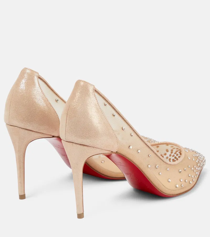 Christian Louboutin Crystal Embellished Gold Mesh & Leather