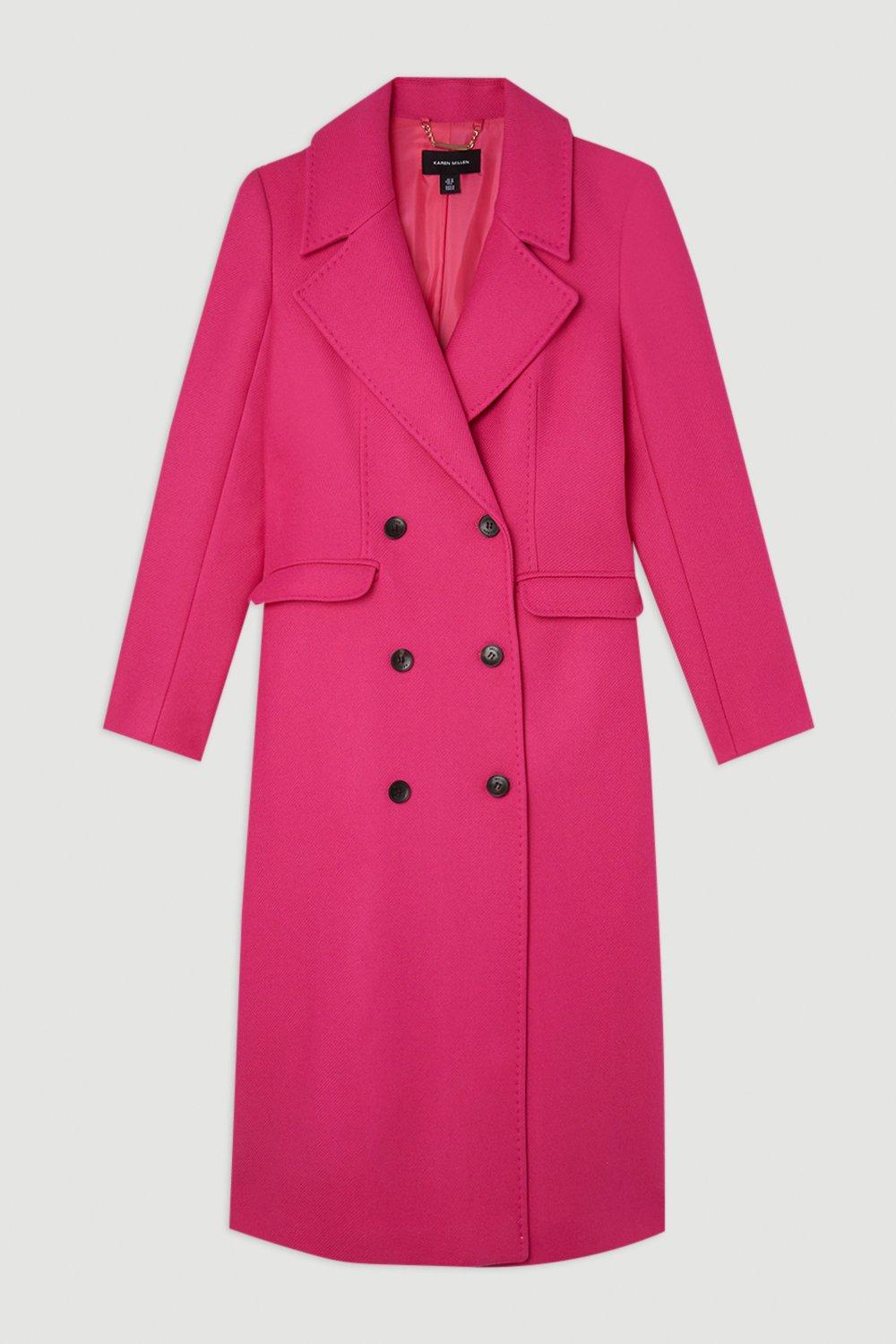 KAREN MILLEN Petite Italian Wool Double Breasted Longline Coat in  