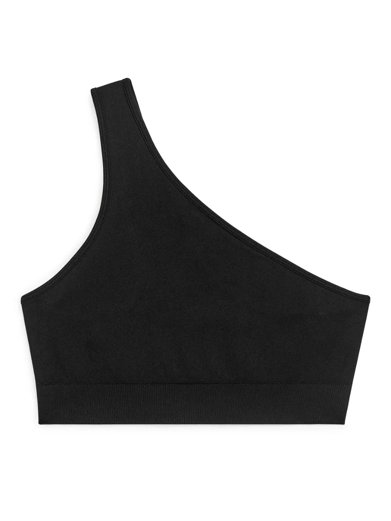 ARKET Seamless One-Shoulder Sports Bra in Black