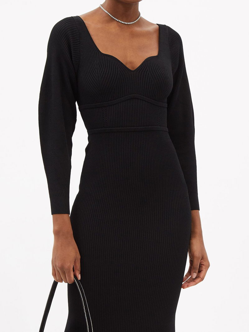 SELF-PORTRAIT Sweetheart-Neck Ribbed-Knit Midi Dress | endource