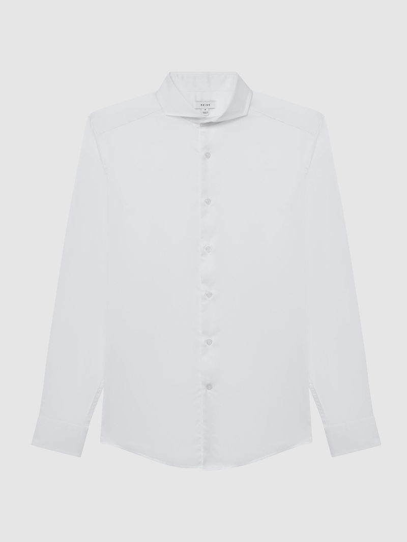 Reiss White Premote Slim Fit Cotton Cutaway Collar Shirt