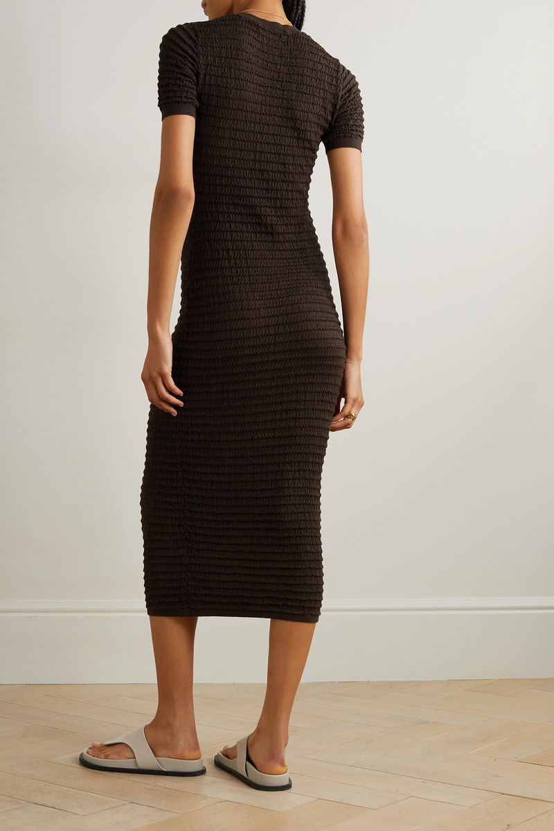 knee length dresses for ladies Smocked Square Neck Bodycon Midi Maternity Dress Black / Medium